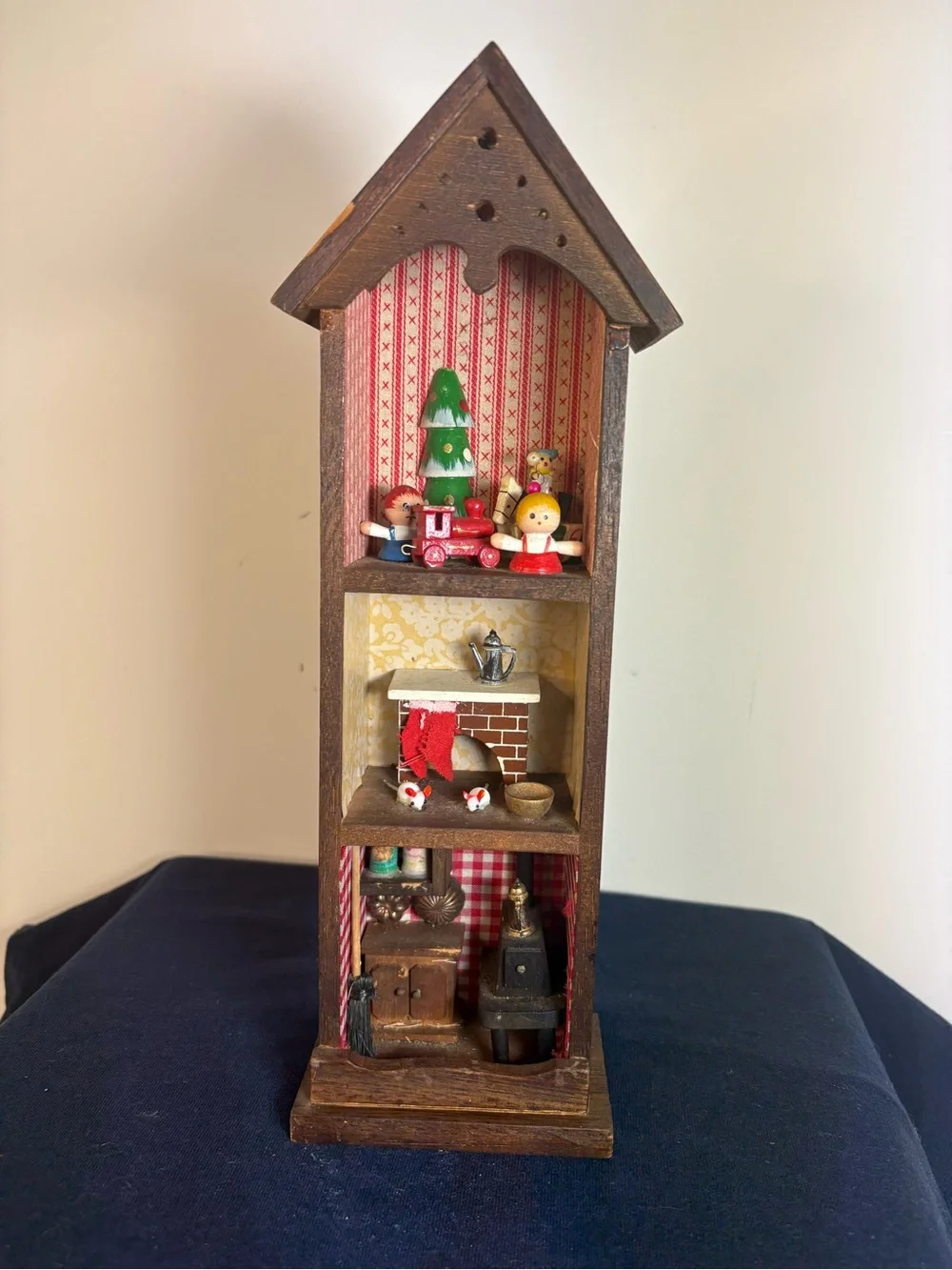 Vintage three-tier wooden Christmas diorama shadow box